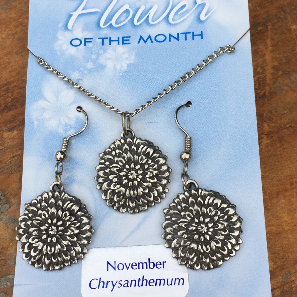 Silver Flower necklace & earring set